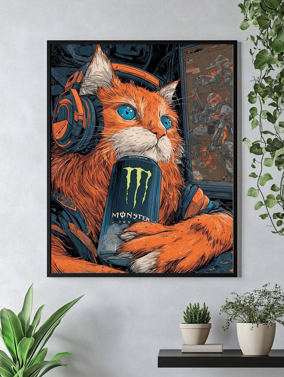 Gaming Cat — Illustration Print. — room view 4