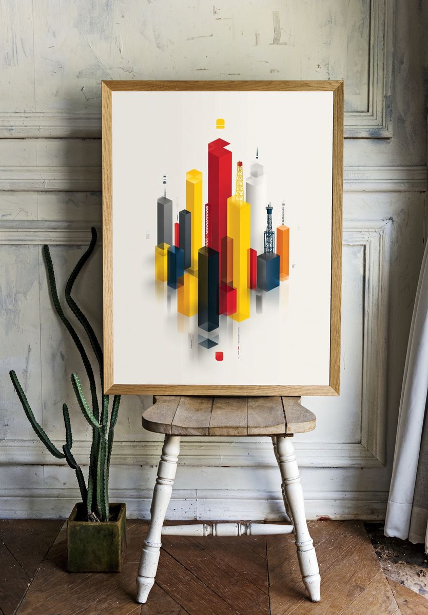 Geometric Cityscape — Abstract Print room preview