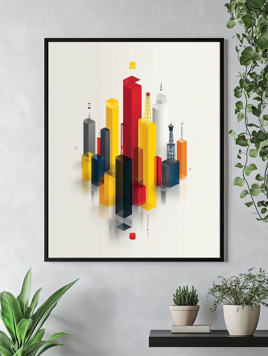 Geometric Cityscape — Abstract Print. — room view 4