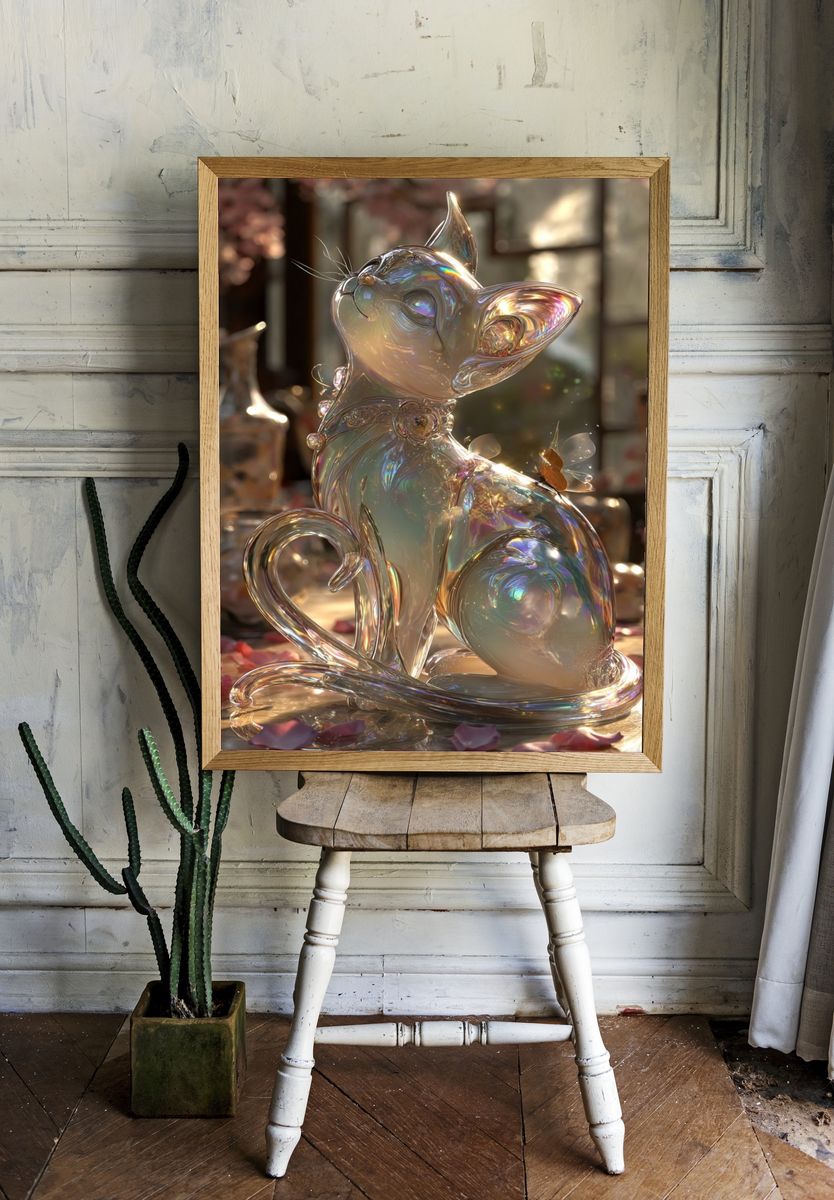 Glassy Cat Sculpture — Whimsical Art Print room preview