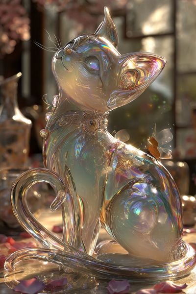 Glassy Cat Sculpture — Whimsical Art Print. poster