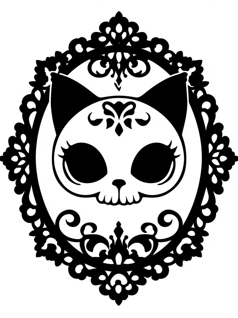 Gothic Cat Skull Typography Print. poster — illustration art
