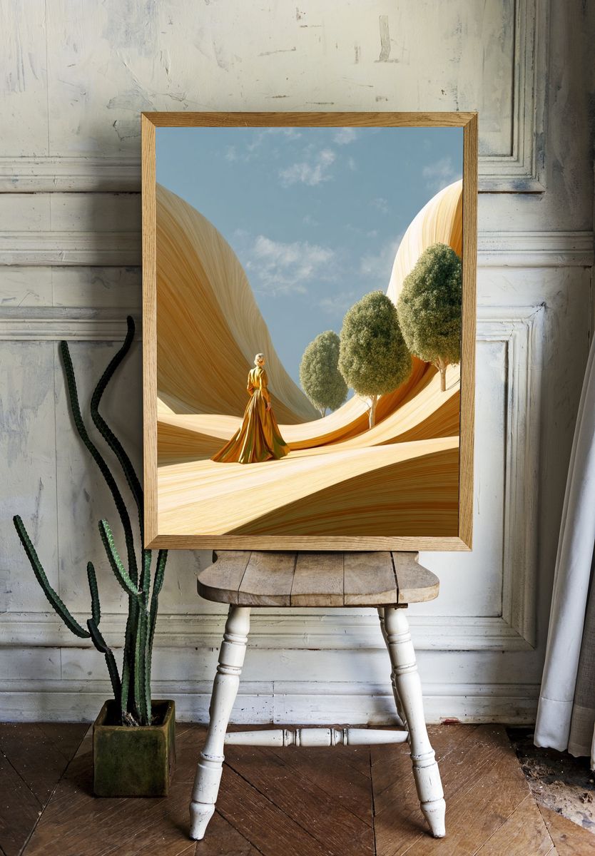 Golden Dress in Abstract Landscape Poster. — room view 1