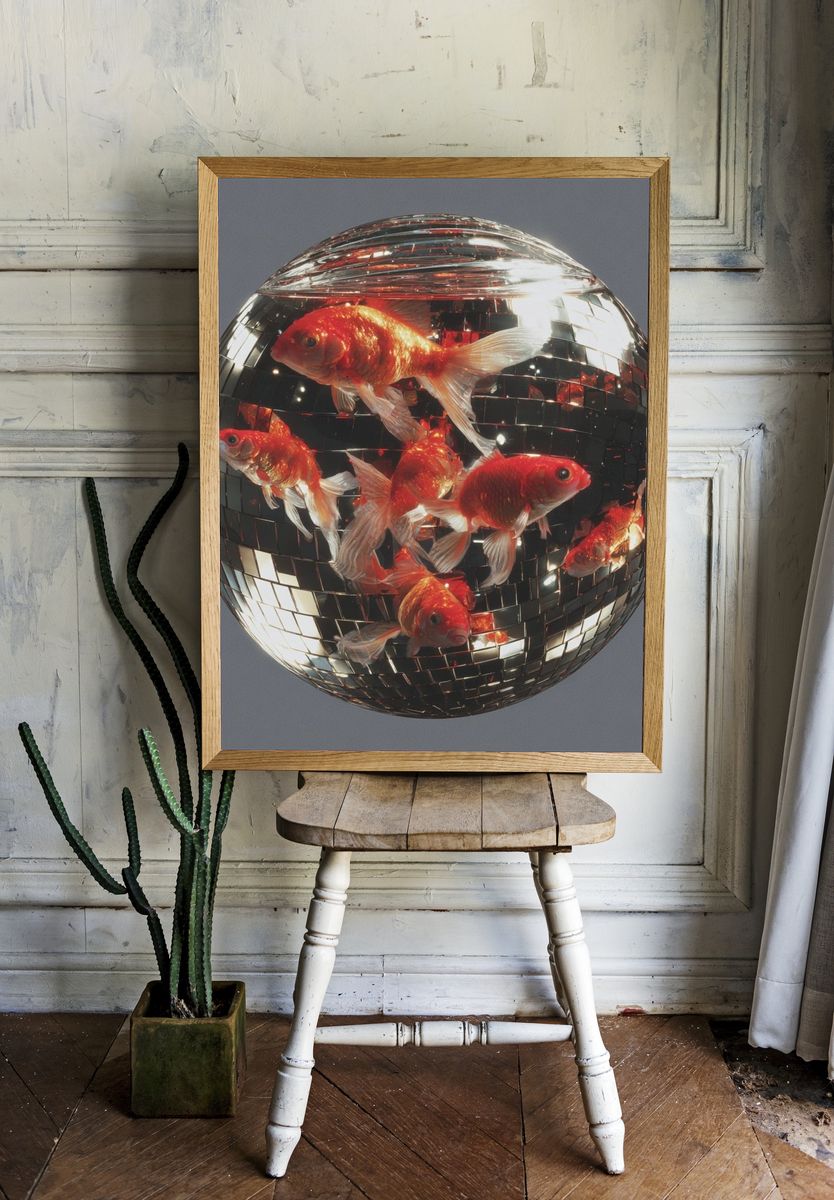 Goldfish Disco Ball Poster room preview