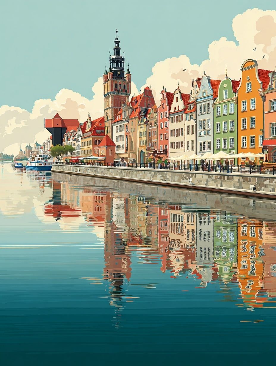 Gdansk Waterfront — Vintage Print. poster detail