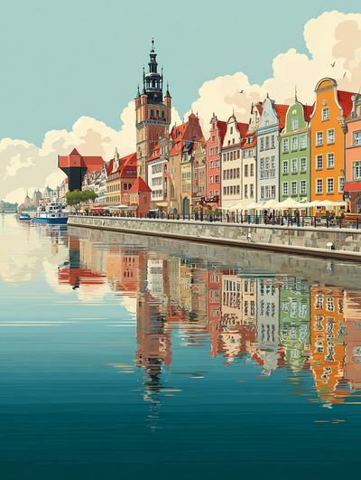 Gdansk Waterfront — Vintage Print. poster