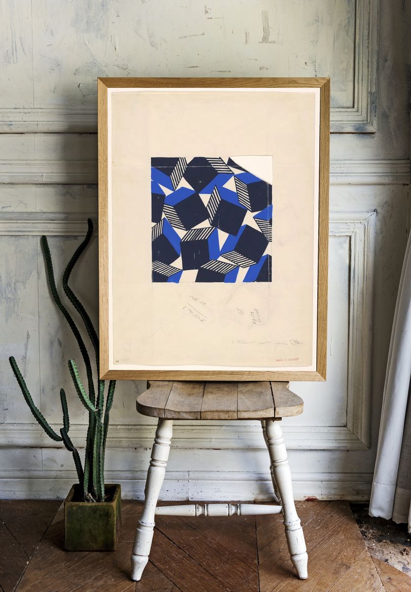 Geometric Blue and Black Poster. room preview