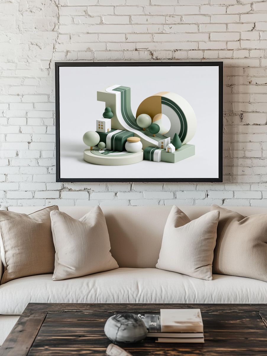 Geometric Village Abstract Print. — room view 1