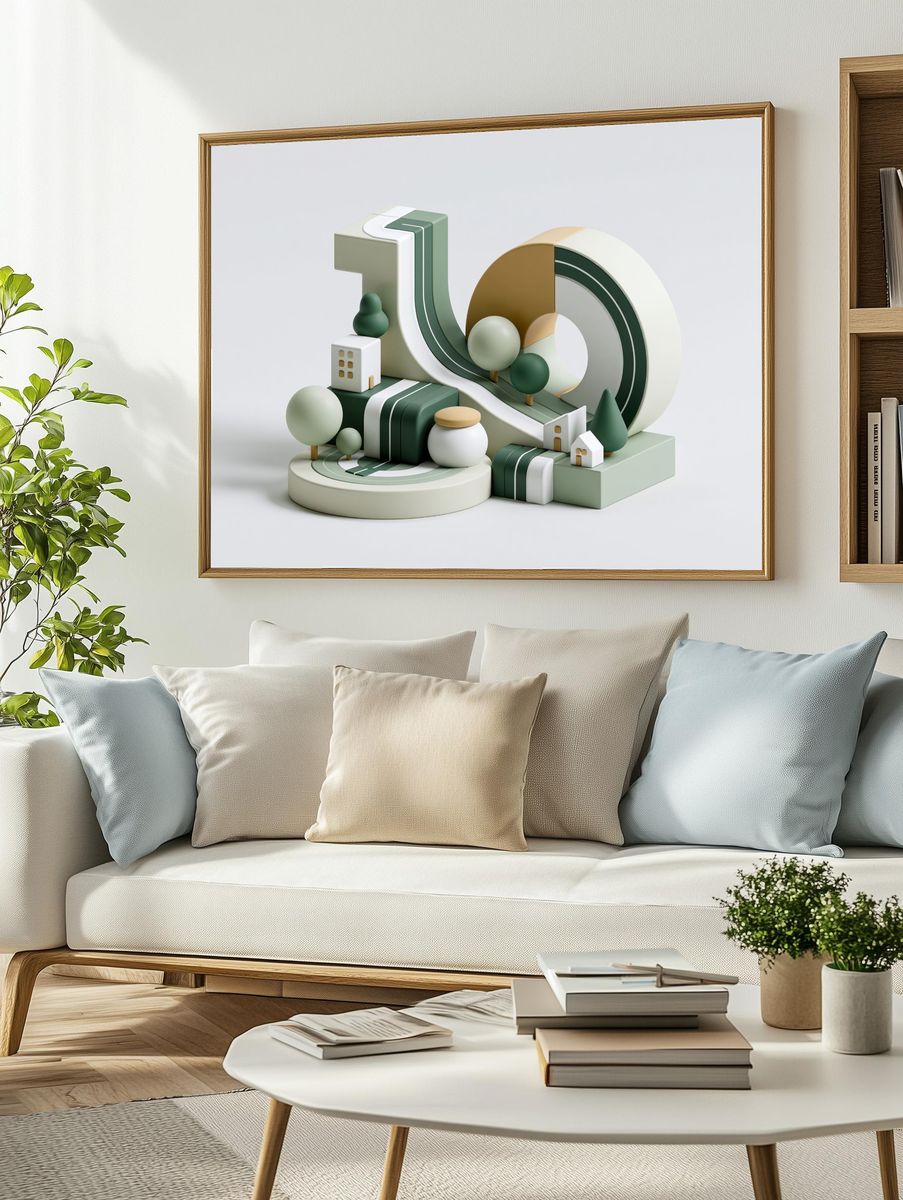 Geometric Village Abstract Print. — room view 2