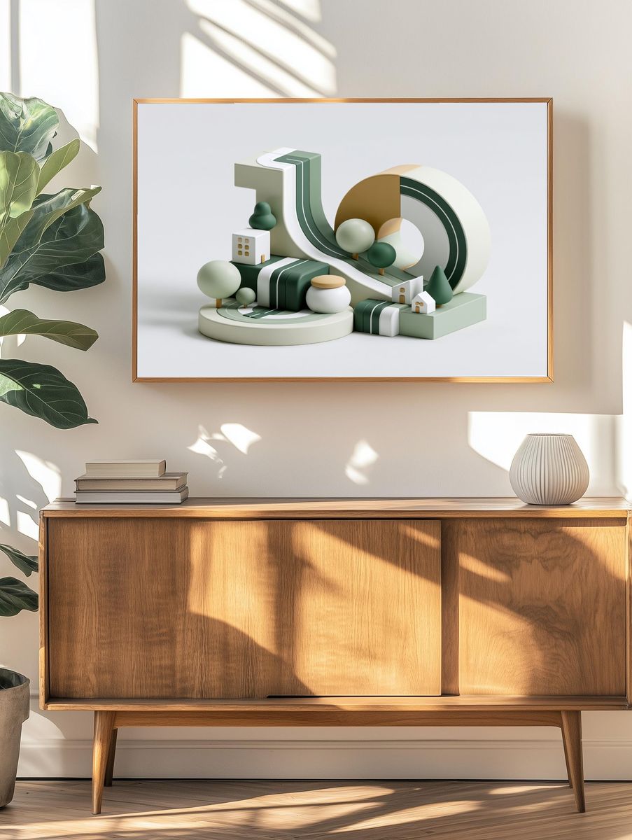 Geometric Village Abstract Print. — room view 3