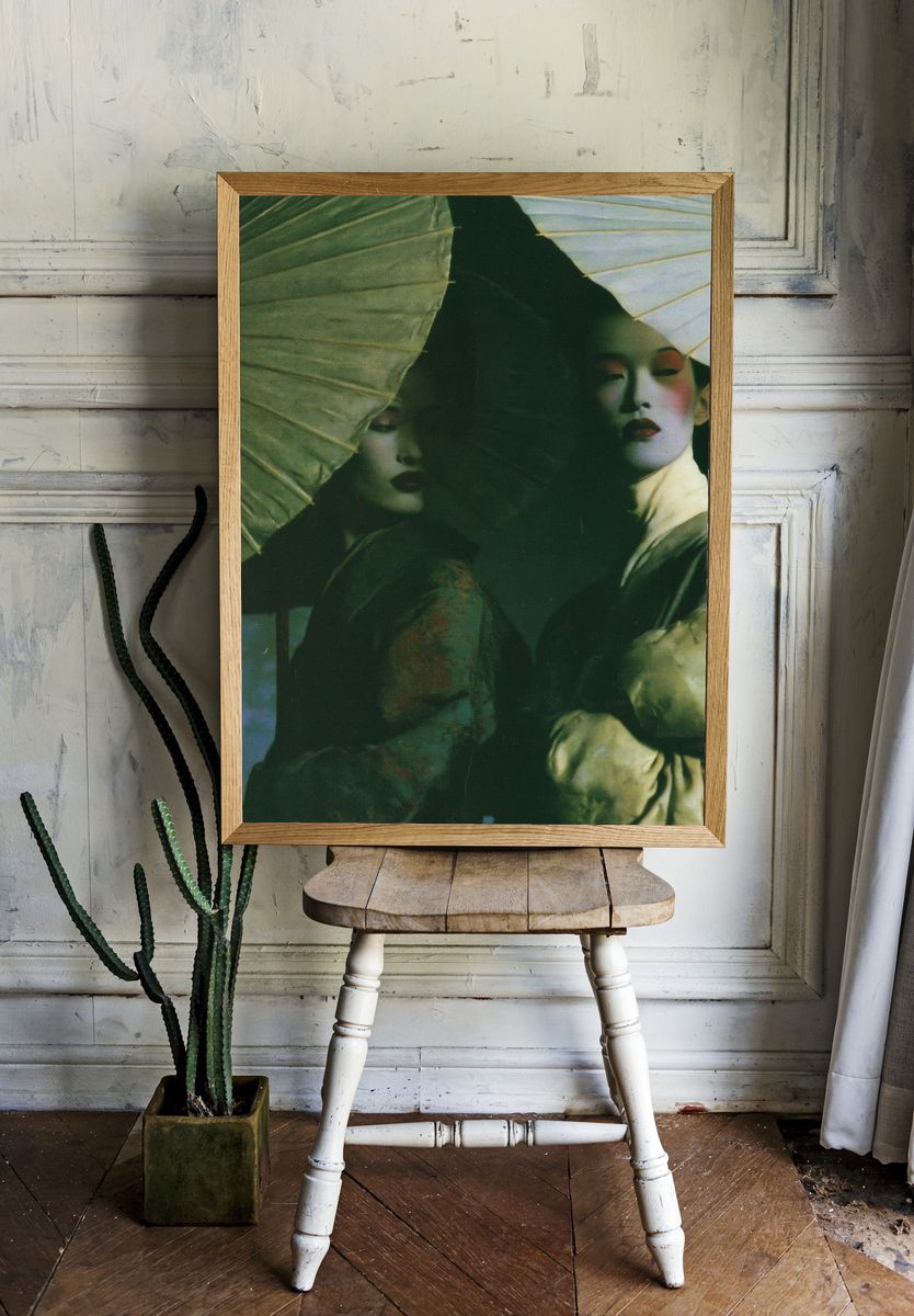 Geisha Umbrella Portrait Print. — room view 1