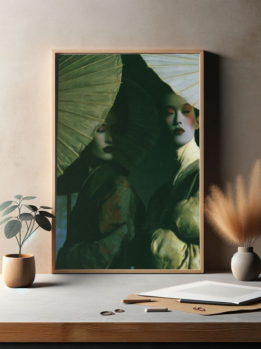 Geisha Umbrella Portrait Print. — room view 2