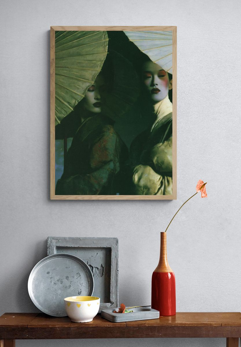 Geisha Umbrella Portrait Print. — room view 3