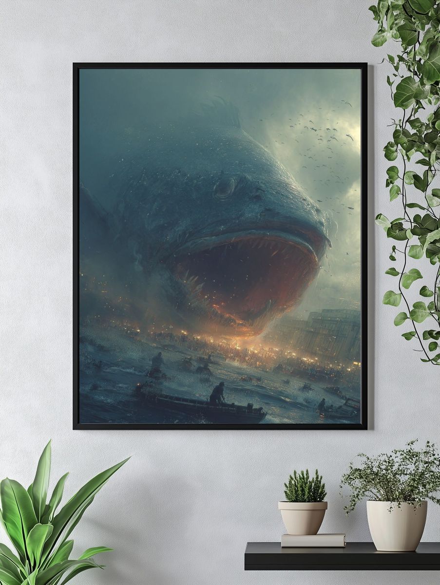 Giant Fish Attack — Surrealism Print. — room view 4