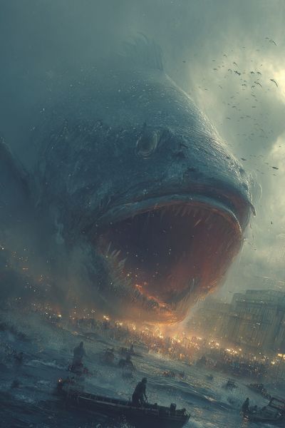 Giant Fish Attack — Surrealism Print. poster print