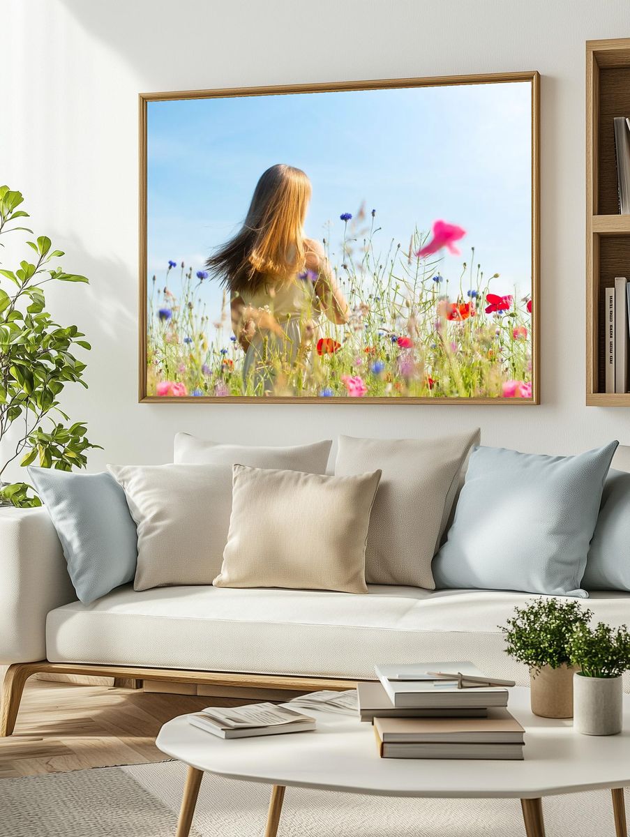 Girl in Flower Field — Photography Print. — room view 2