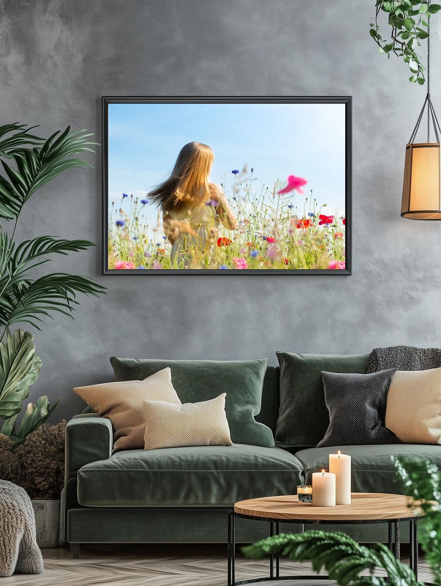 Girl in Flower Field — Photography Print. — room view 4