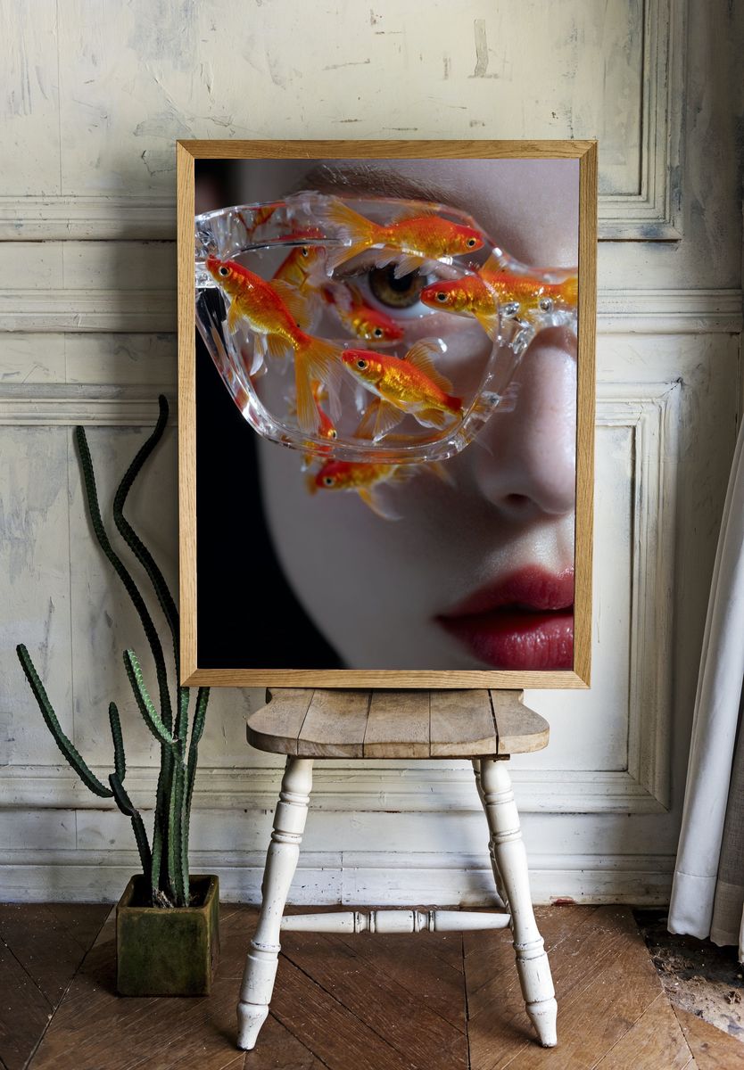 Goldfish in Glasses — Surrealism Print room preview