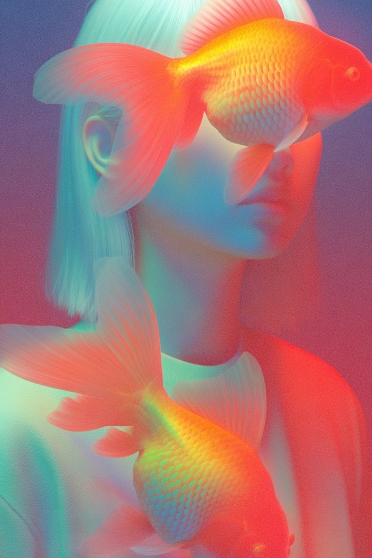 Surreal Goldfish Portrait Poster. poster detail