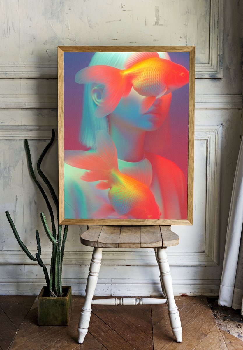 Surreal Goldfish Portrait Poster room preview