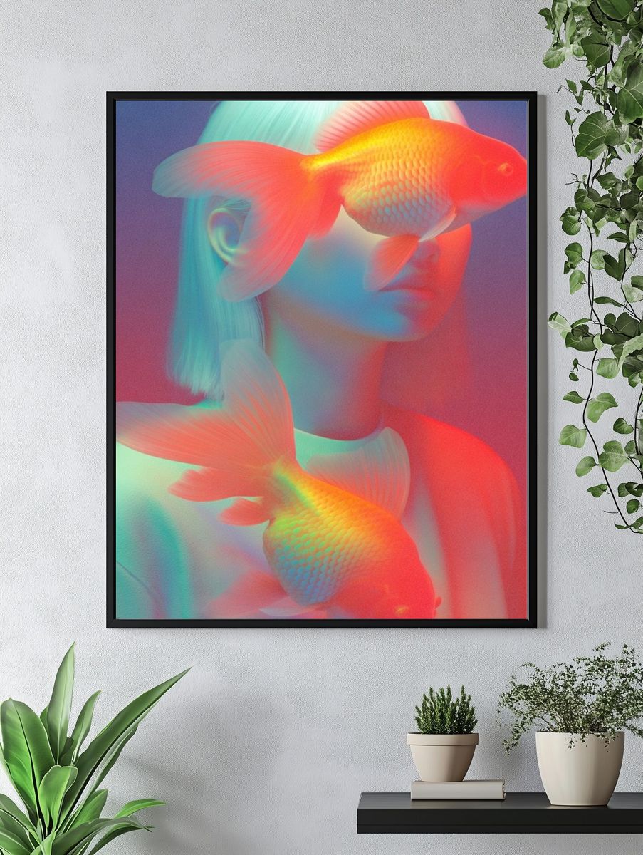 Surreal Goldfish Portrait Poster. — room view 4