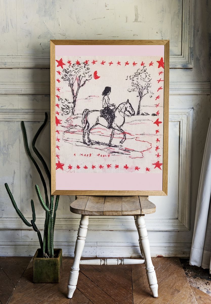 Girl on Horse — Illustration Print room preview