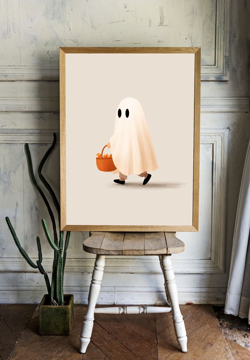 Ghost Trick-or-Treat Illustration Poster. — room view 1