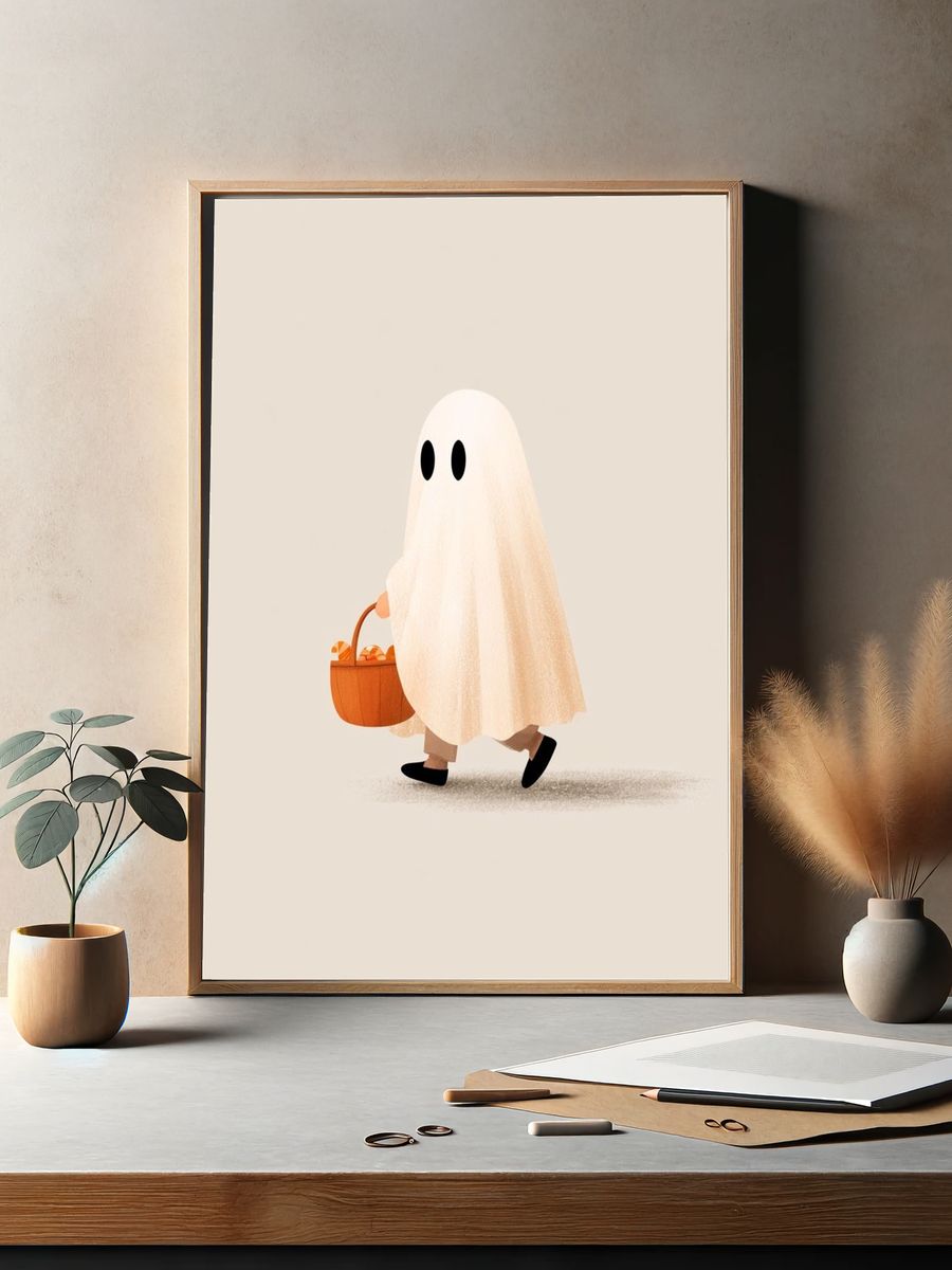 Ghost Trick-or-Treat Illustration Poster. — room view 2