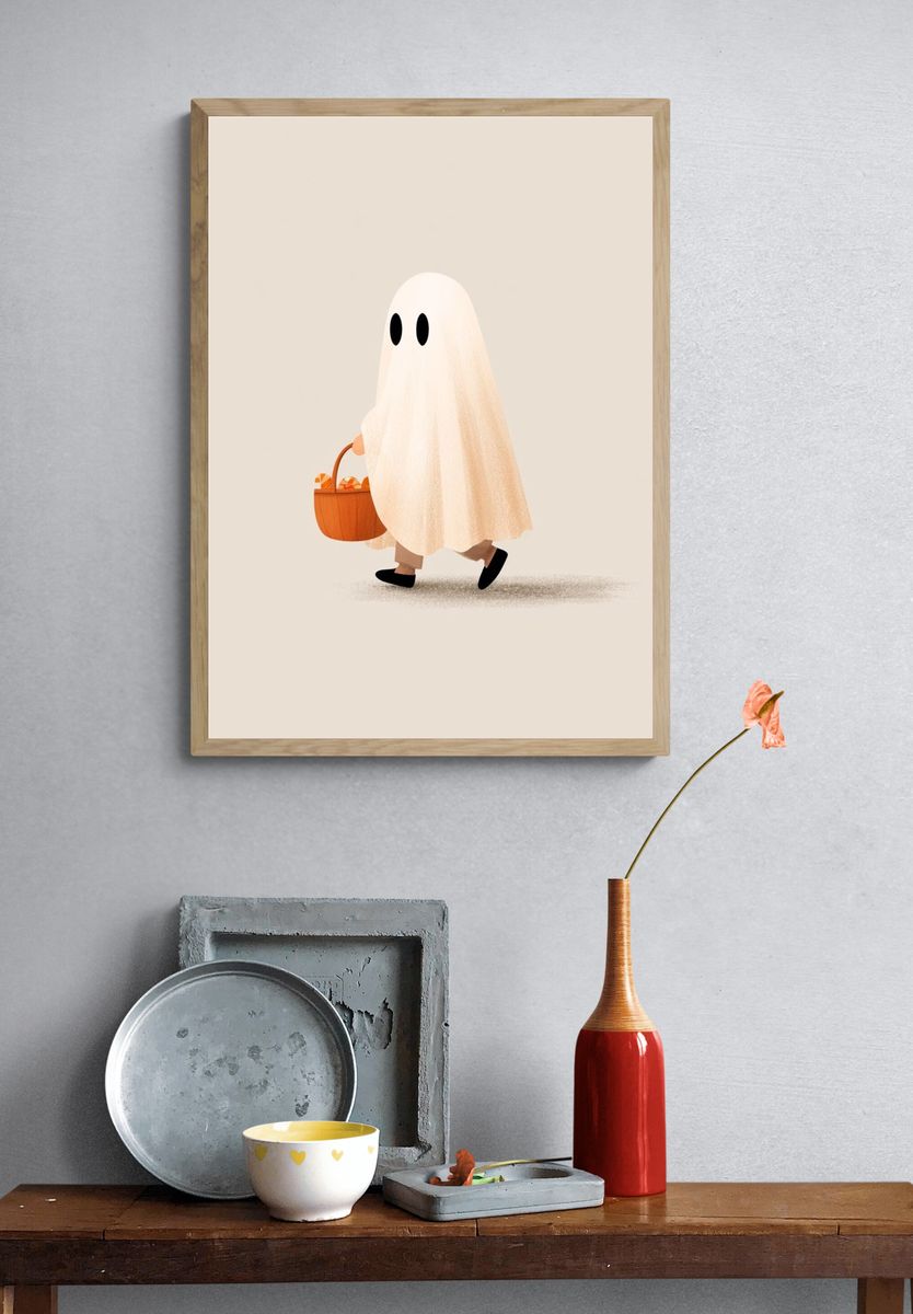 Ghost Trick-or-Treat Illustration Poster. — room view 3
