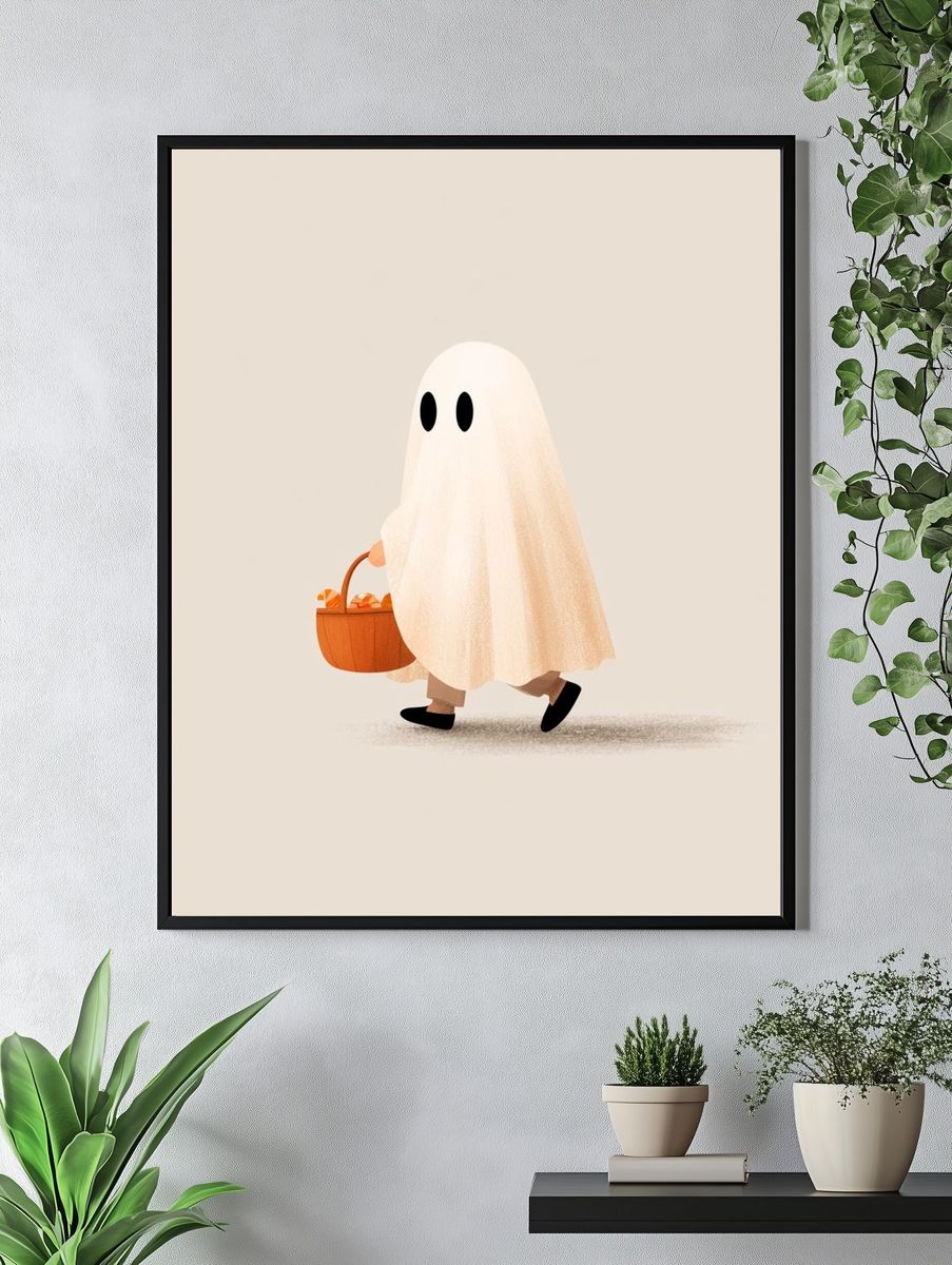 Ghost Trick-or-Treat Illustration Poster. — room view 4