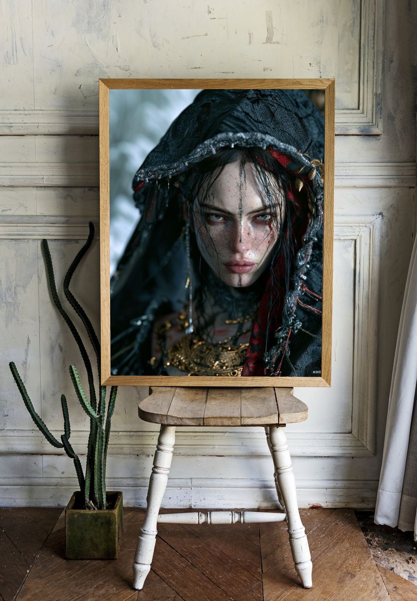 Gothic Hooded Portrait Print. — room view 1