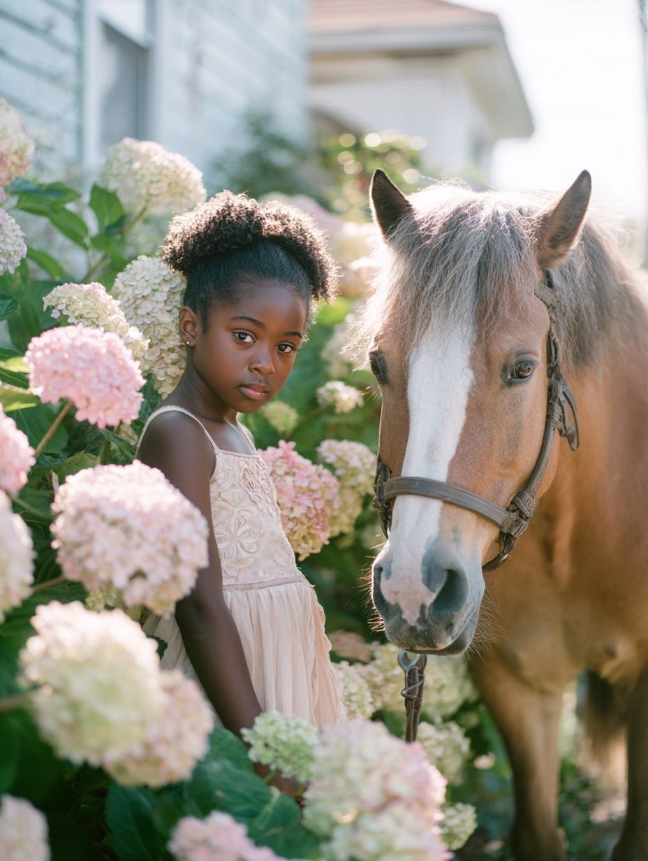 Girl and Horse Garden Portrait Poster. poster — photography art