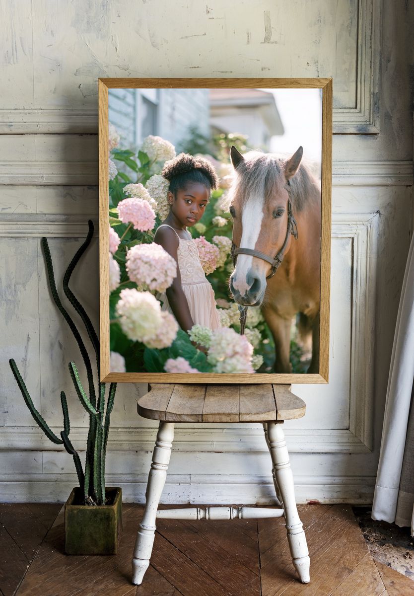 Girl and Horse Garden Portrait Poster. — room view 1