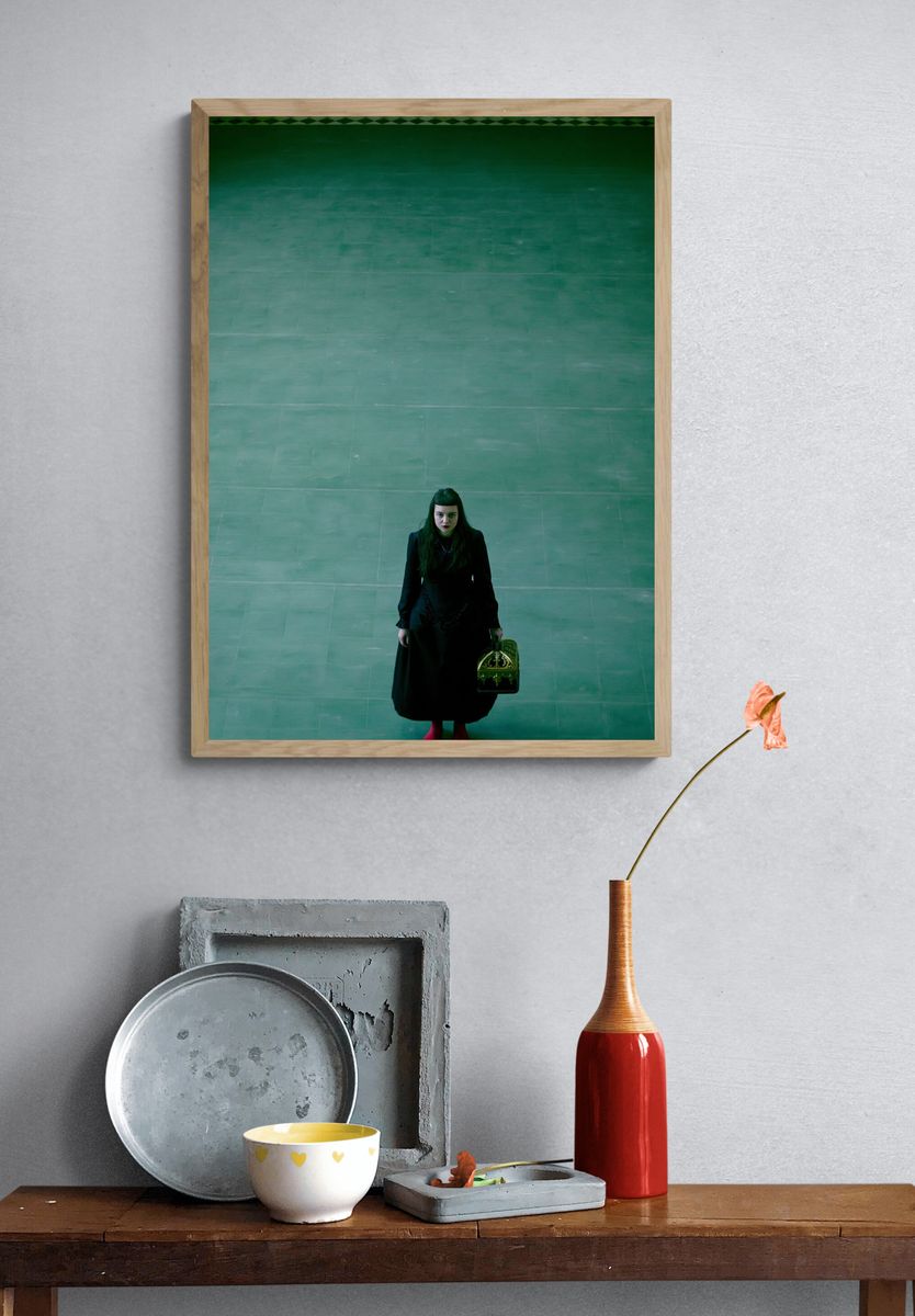Gothic Girl in Green Hallway Poster. — room view 3