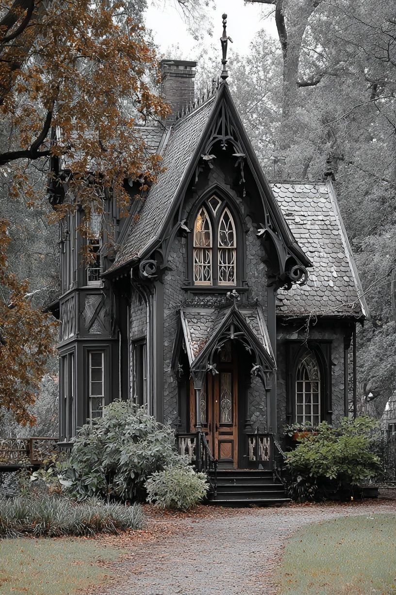 Gothic House — Black-White Print. poster detail