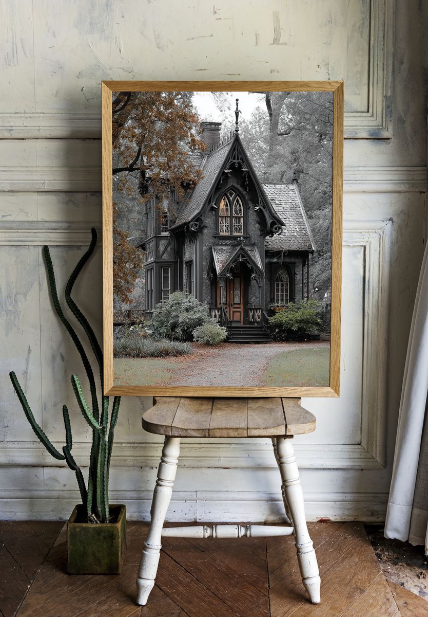 Gothic House — Black-White Print. — room view 1