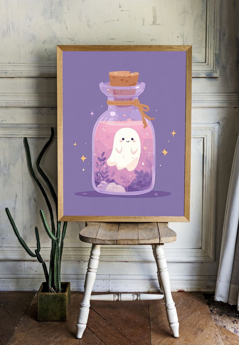 Cute Ghost in a Bottle — Illustration Print. — room view 1