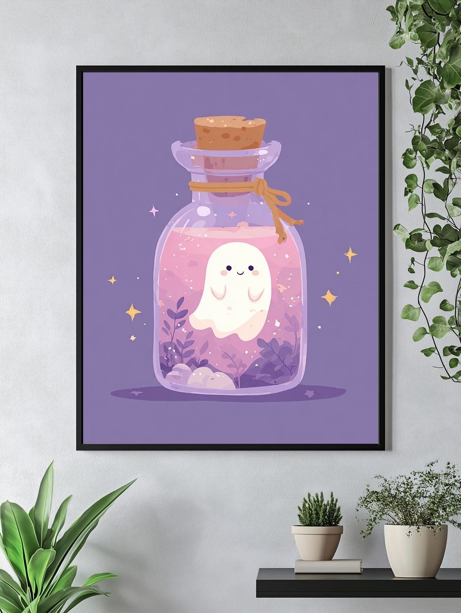 Cute Ghost in a Bottle — Illustration Print. — room view 4