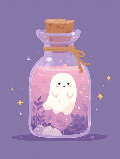 Cute Ghost in a Bottle — Illustration Print. poster print