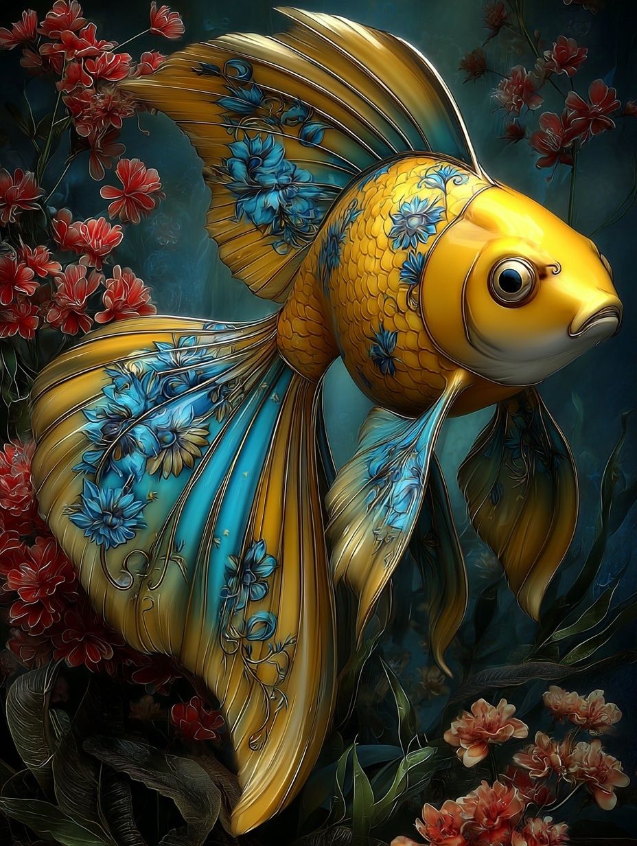 Goldfish with Floral Design — Illustration Print. poster detail