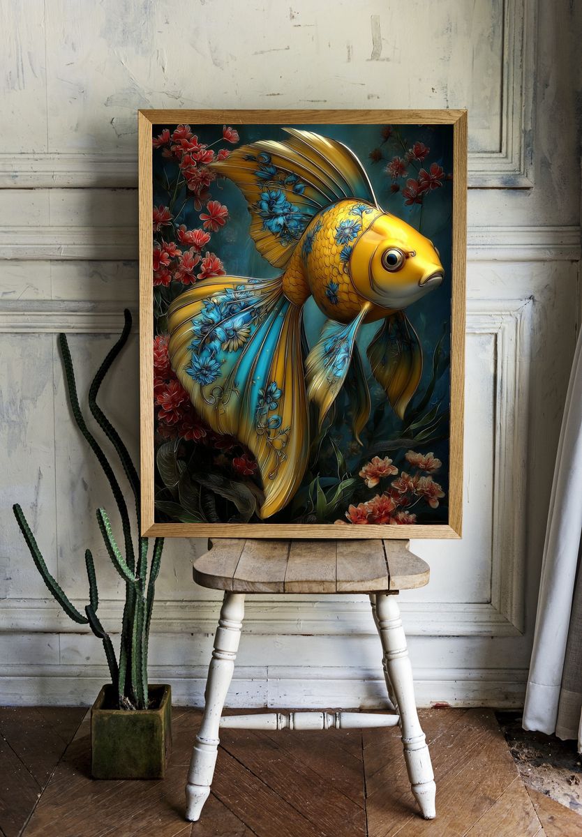 Goldfish with Floral Design — Illustration Print room preview