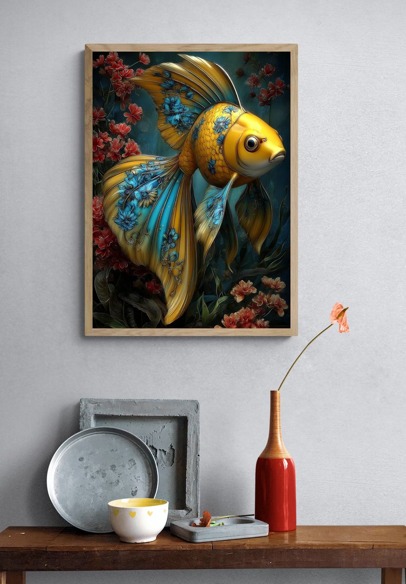 Goldfish with Floral Design — Illustration Print. — room view 3
