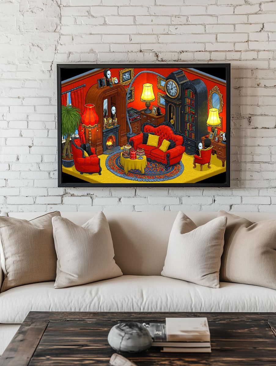 Gothic Red Living Room Illustration Poster. — room view 1
