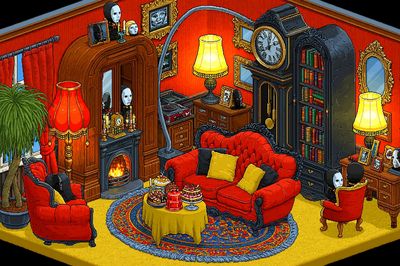 Gothic Red Living Room Illustration Poster.