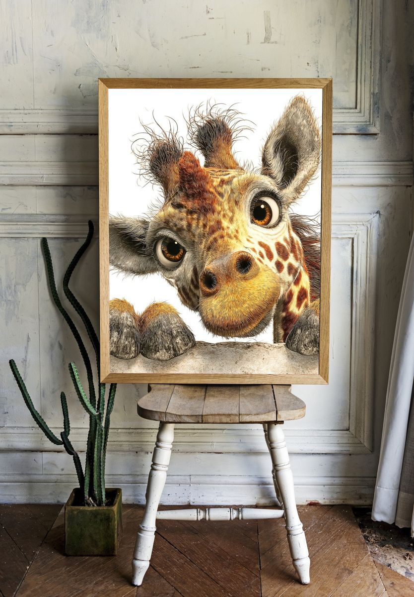 Playful Giraffe Illustration Poster room preview