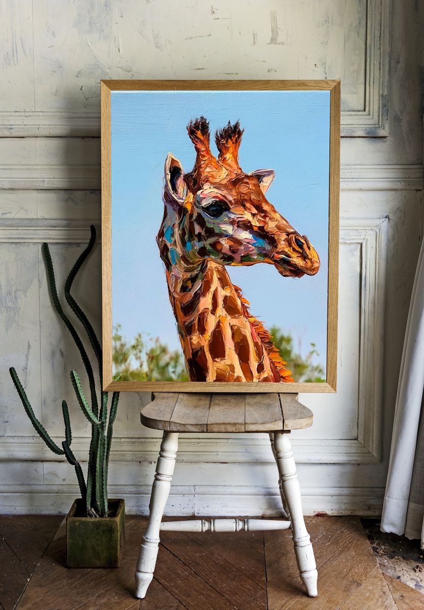 Colorful Giraffe Portrait Poster. — room view 1