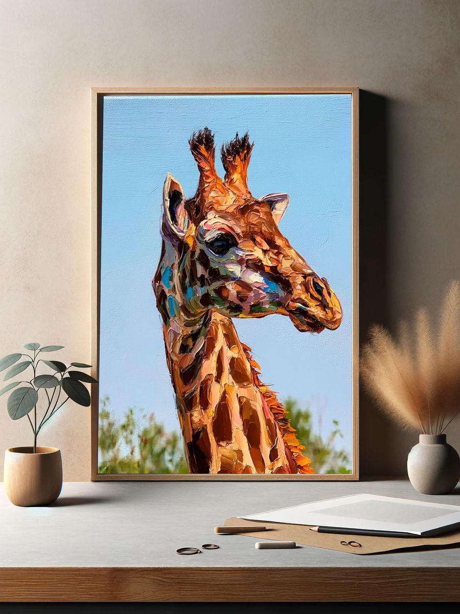 Colorful Giraffe Portrait Poster. — room view 2