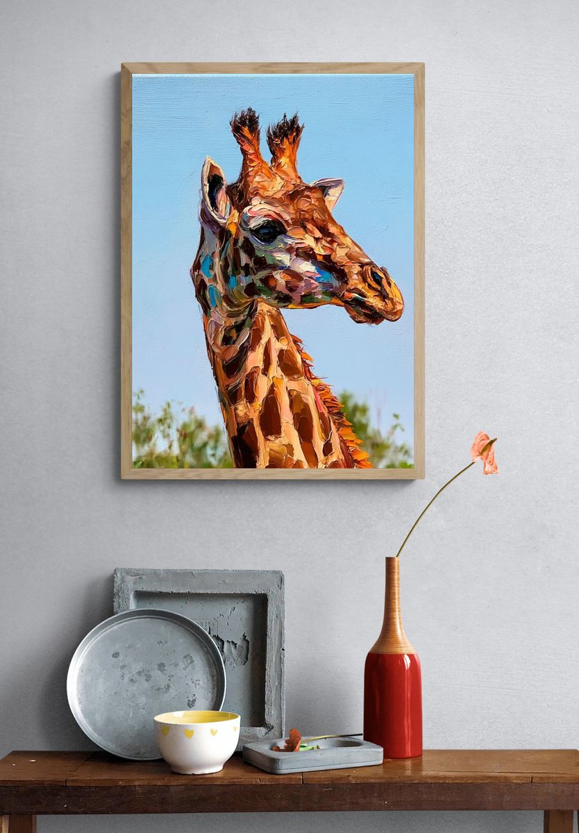 Colorful Giraffe Portrait Poster. — room view 3