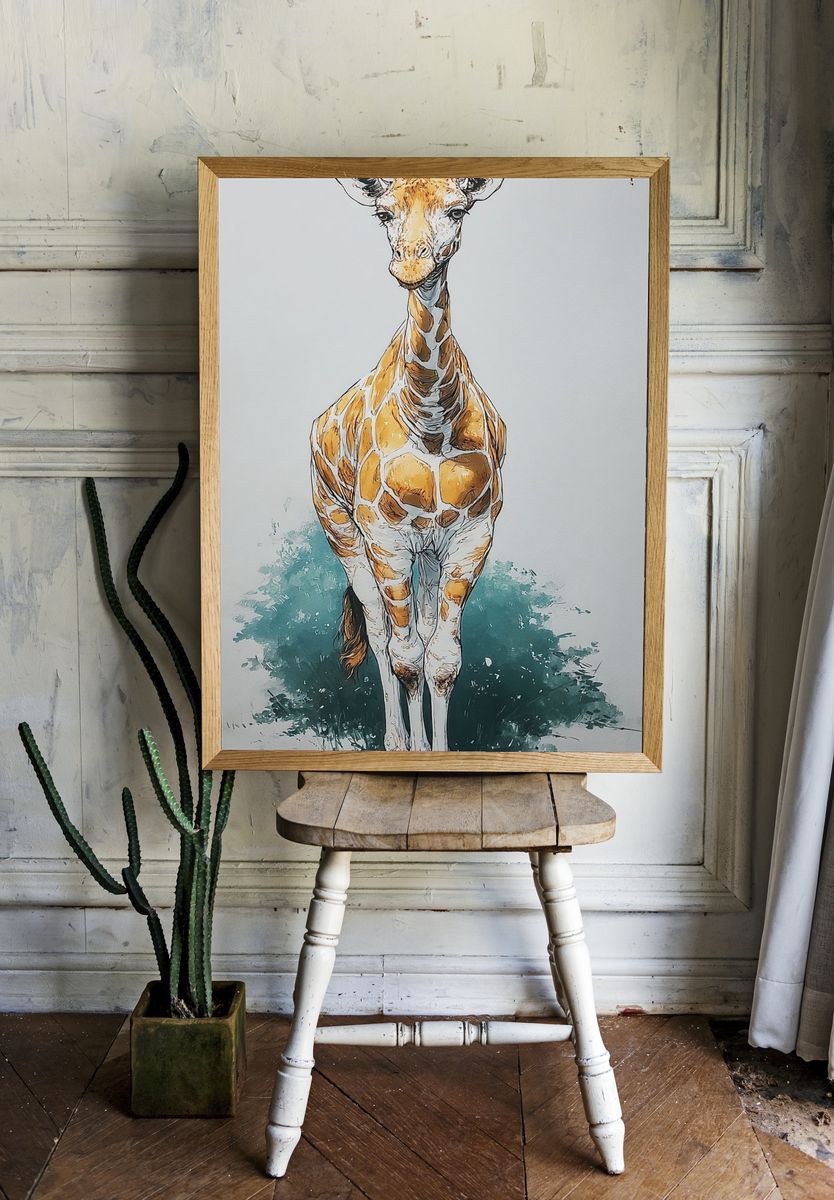 Giraffe Illustration Poster. — room view 1