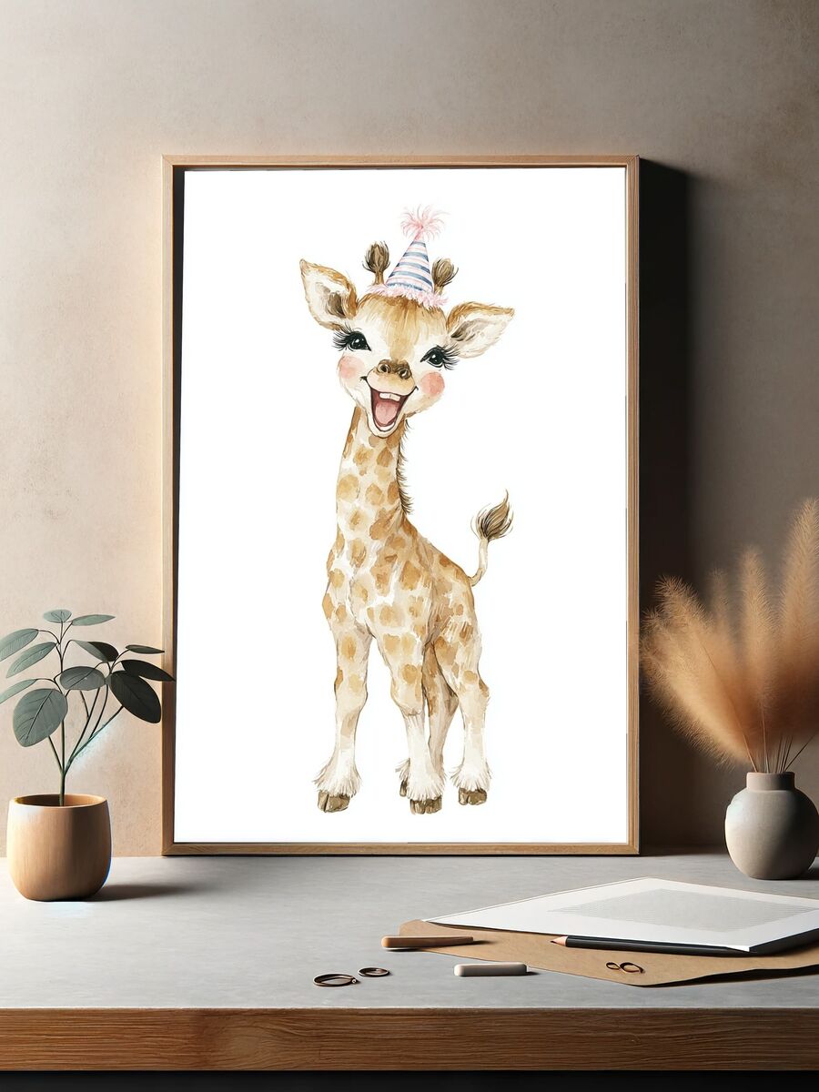 Happy Giraffe — Watercolor Print. — room view 2